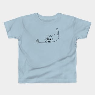 Cat playing wool yarn black line Kids T-Shirt